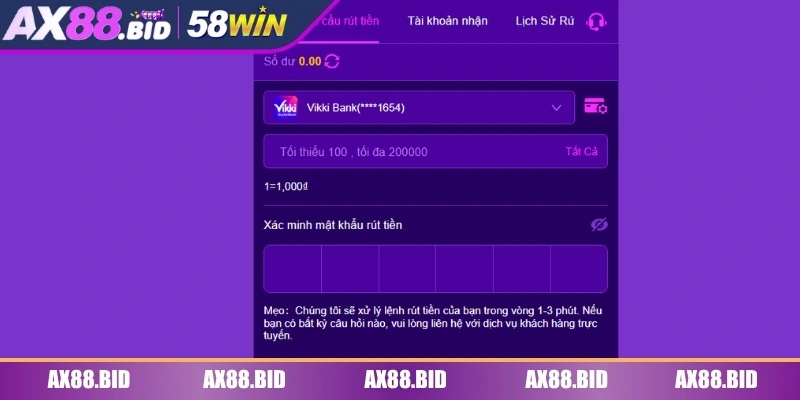Thao tác đơn giản dễ dàng rút tiền AX88
